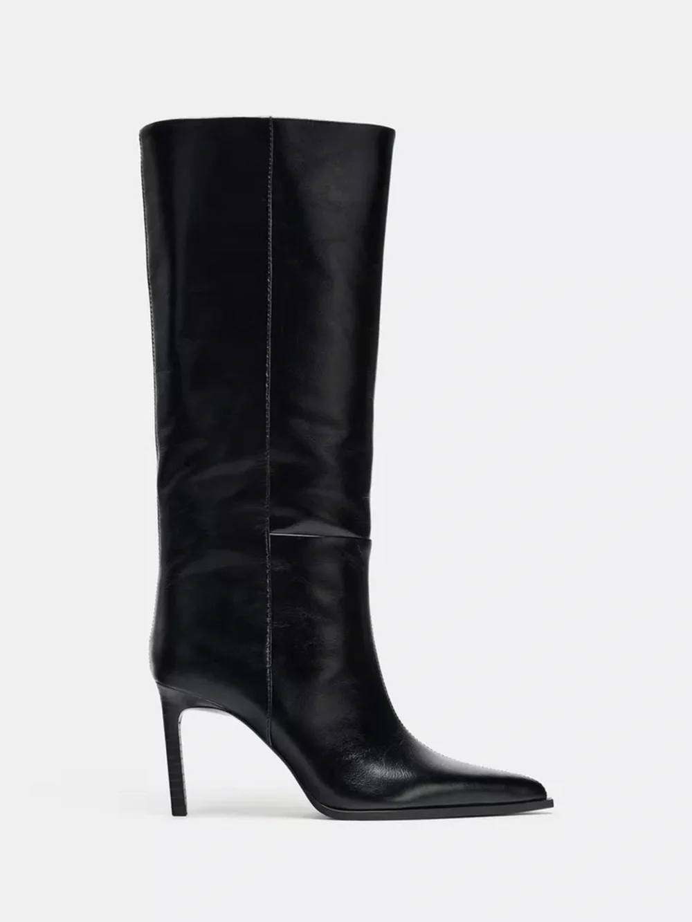 Zara Black Pointed-Toe Knee-High Stiletto Boots